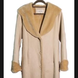 Calvin Klein Coat Women’s Medium Long Coat Faux suede and fur over coat